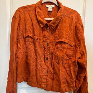 Rachel Zoe 100% Linen Cropped Button-Up Shirt Jacket — Rust Orange — XL